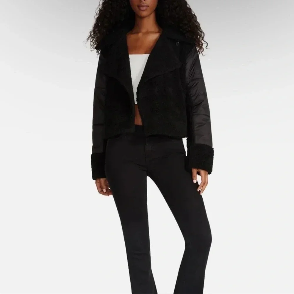Steve Madden Faux Fur Black Puffer Jacket - Picture 1 of 7